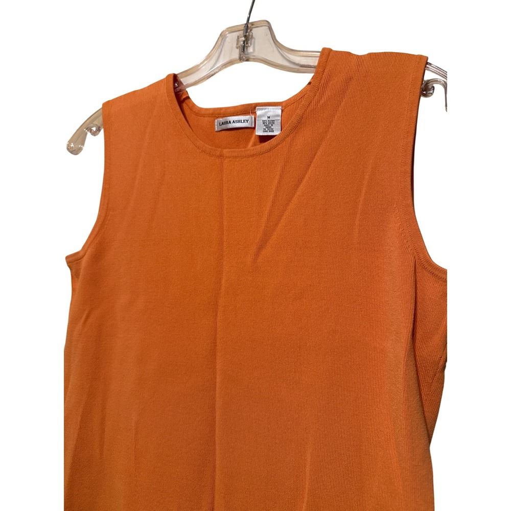Laura Ashley Womens Medium Orange Sleeveless Ribbed Knit Crew Neck Shell Top